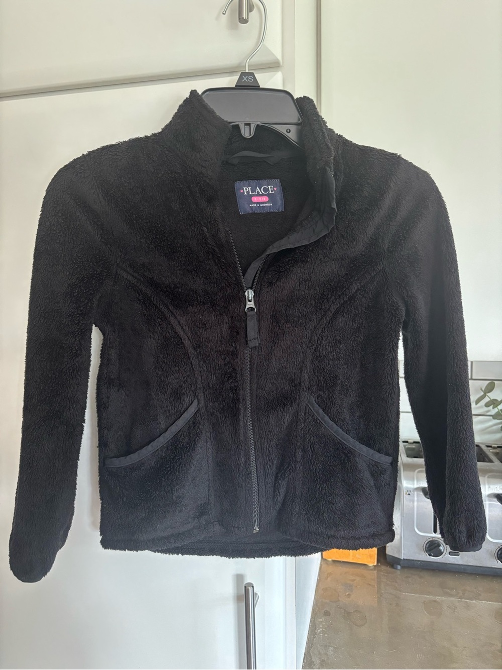 Place Black Plush Teddy Jacket for Girls